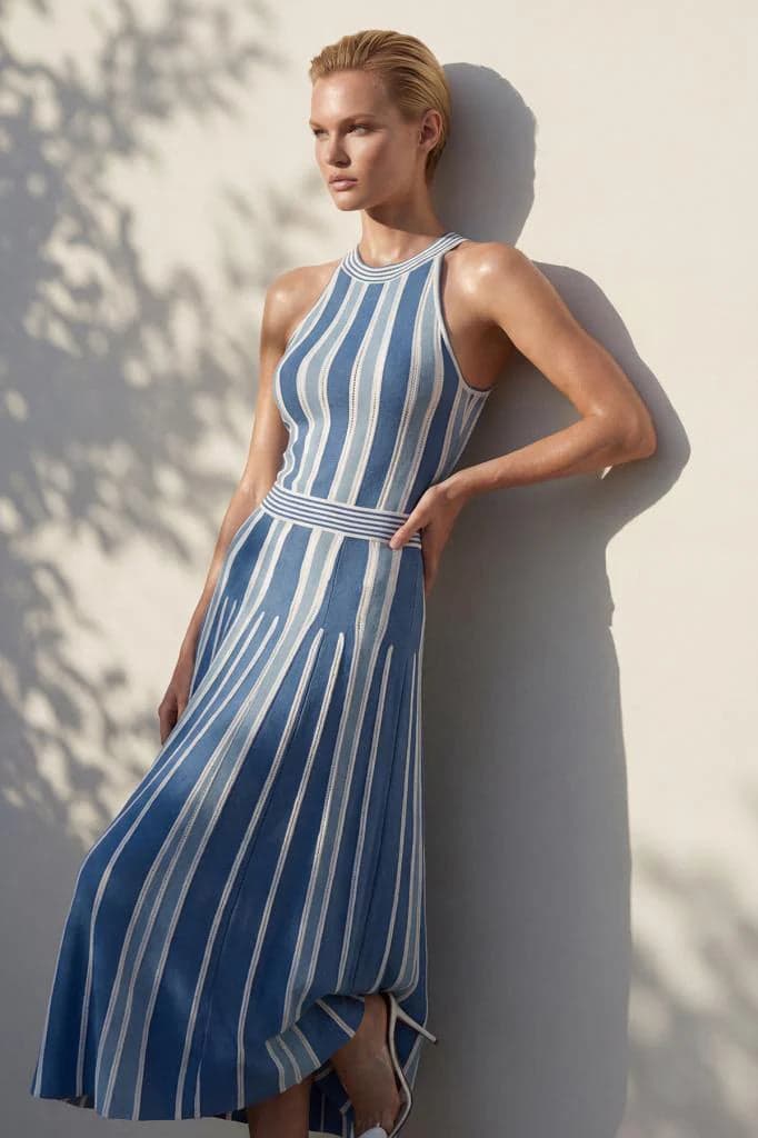 Striped Halter Midi Dress